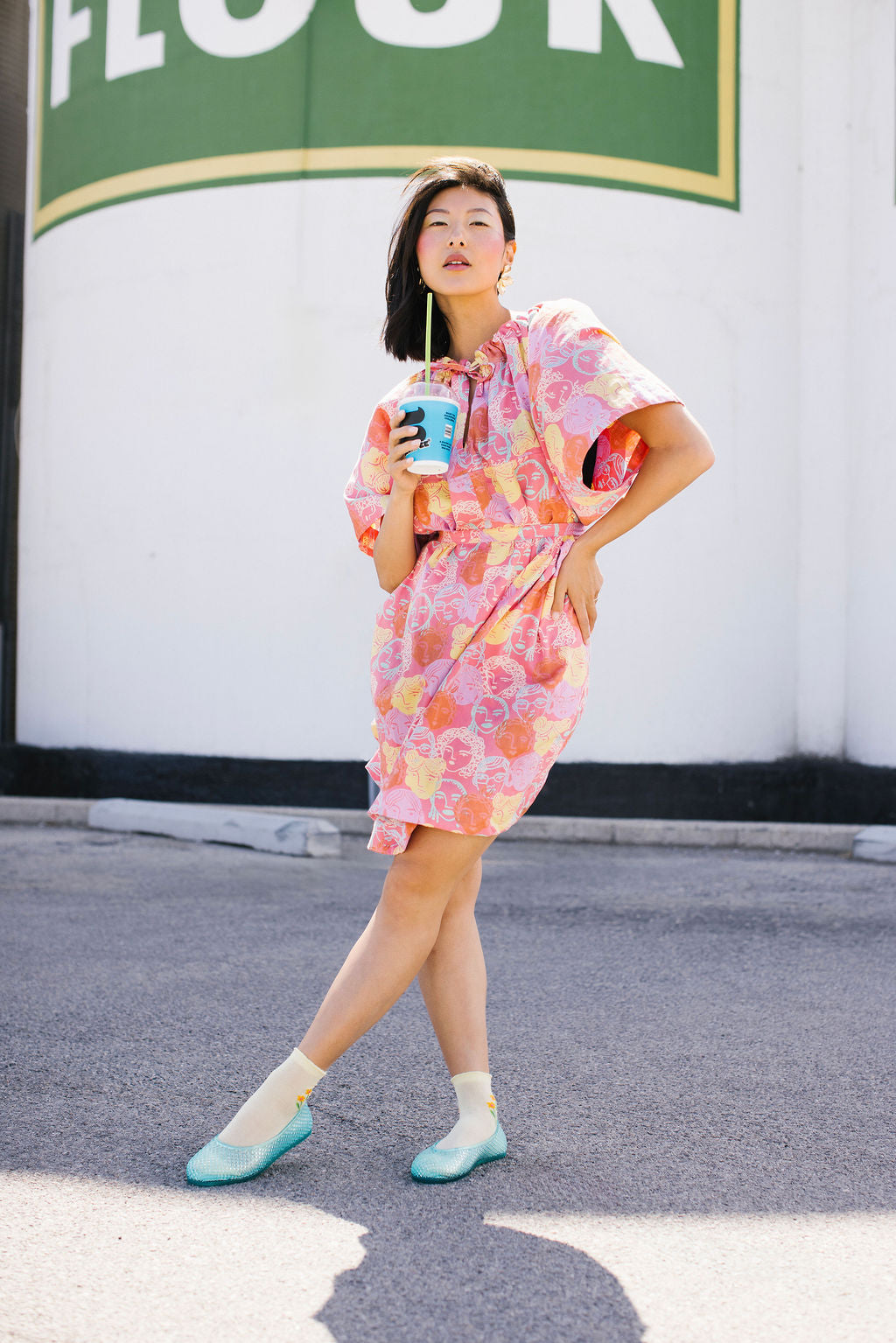 Rhonda Summer Dress in Red Floral Faces