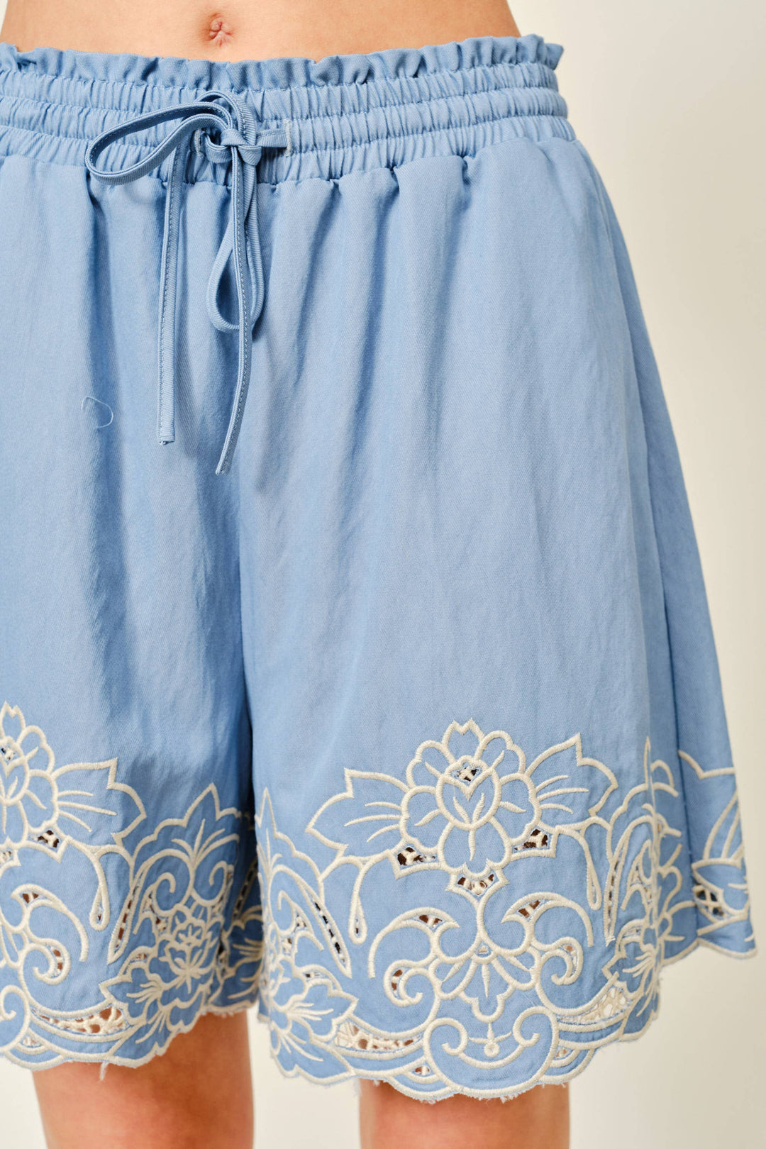 GEMMA EMBROIDERED ELASTIC WAIST SHORTS – My Little Belleville