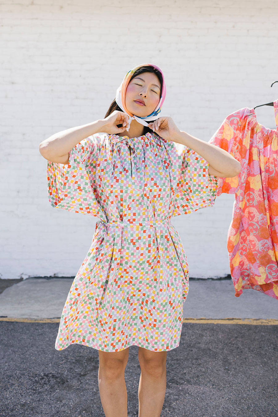 Rhonda Summer Dress in Gingham Faces | Gathered neckline – My