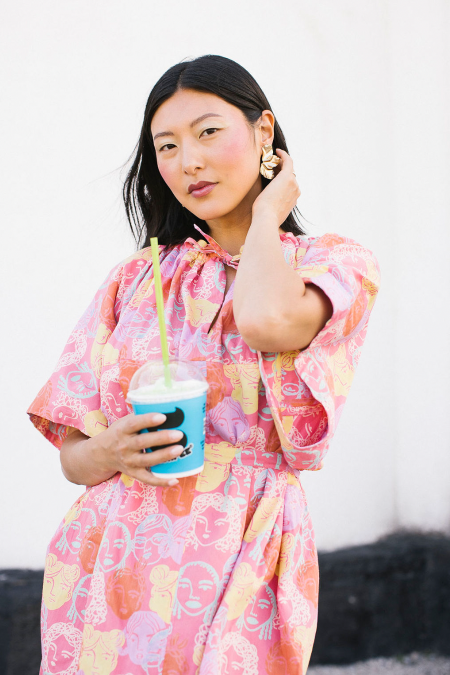 pink and blue summer dress Block Print Cotton Maxi Dress: Pink & Blue Indian Summer Dress