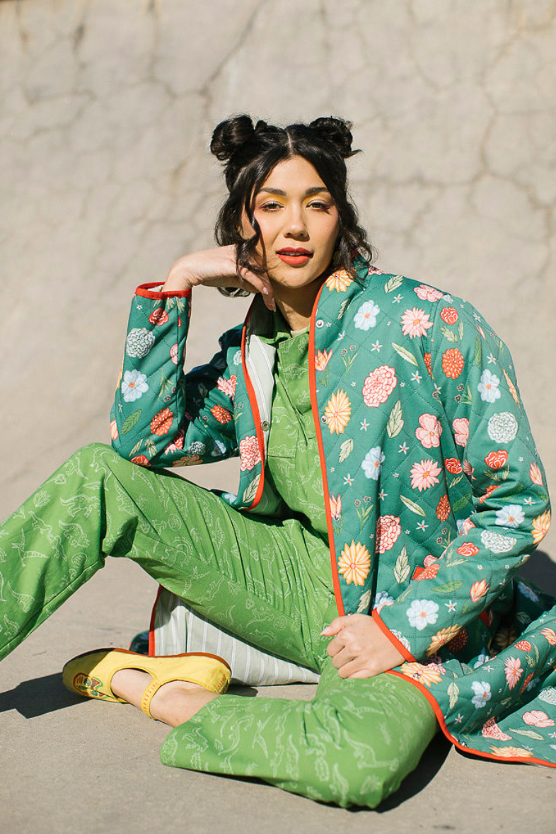The Beijing Quilted Coat- Green Floral – My Little Belleville